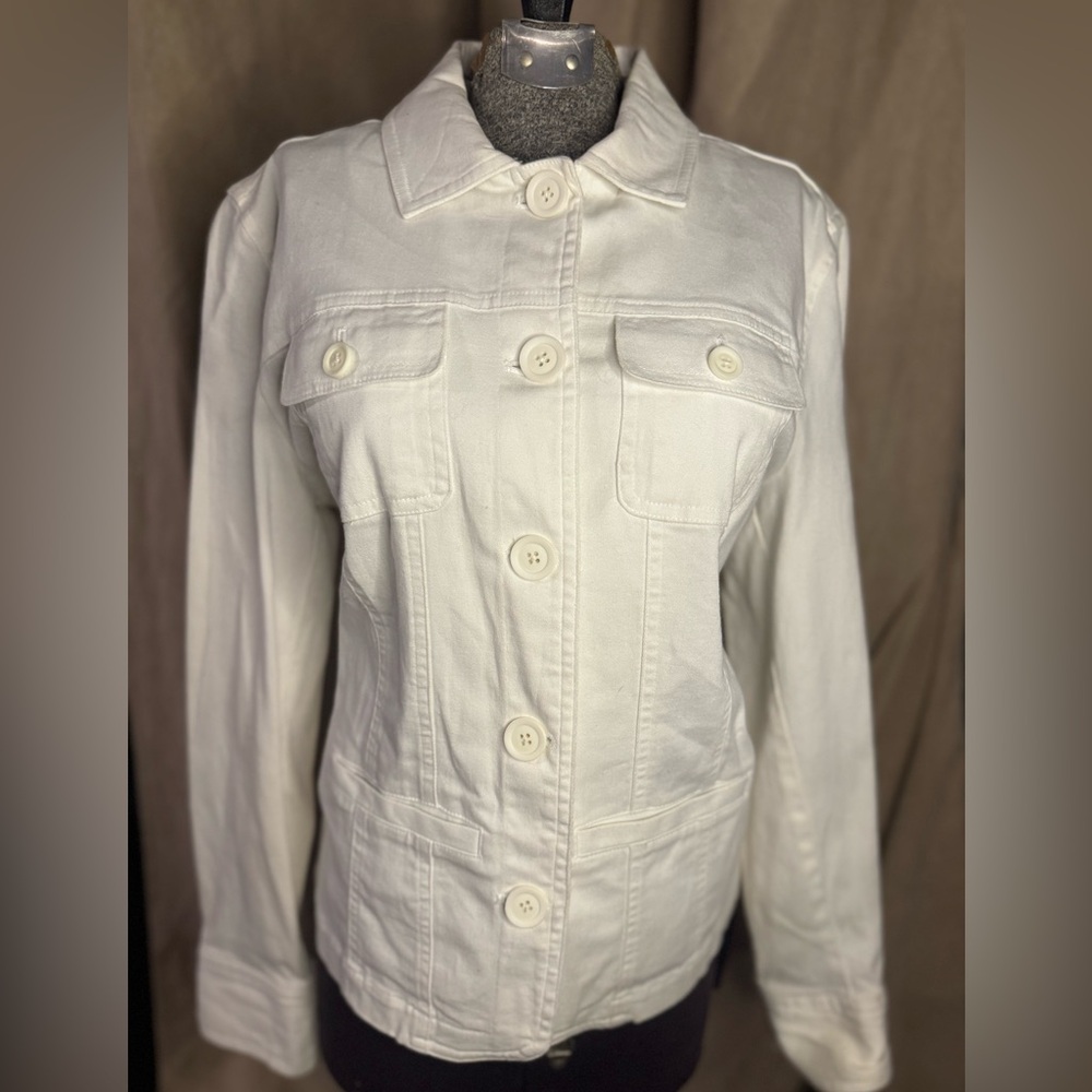 Croft & Barrow Women's Ivory Stretch Jean Jacket - Size S - Picture 2 of 10